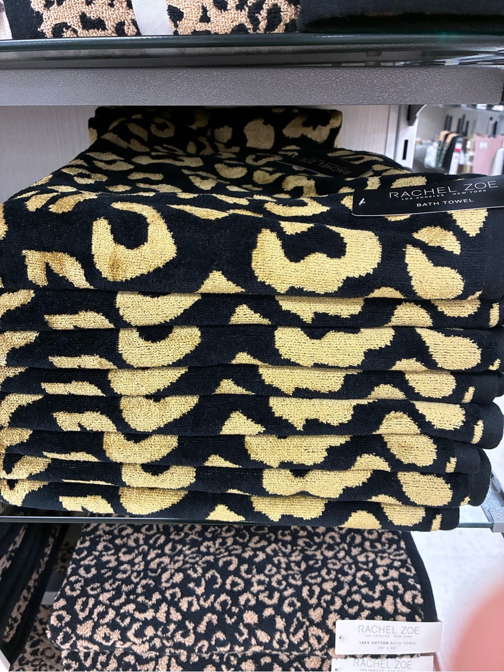 SET of 3!!! Rachel Zoe Black and Gold Leopard Print Bath Towel